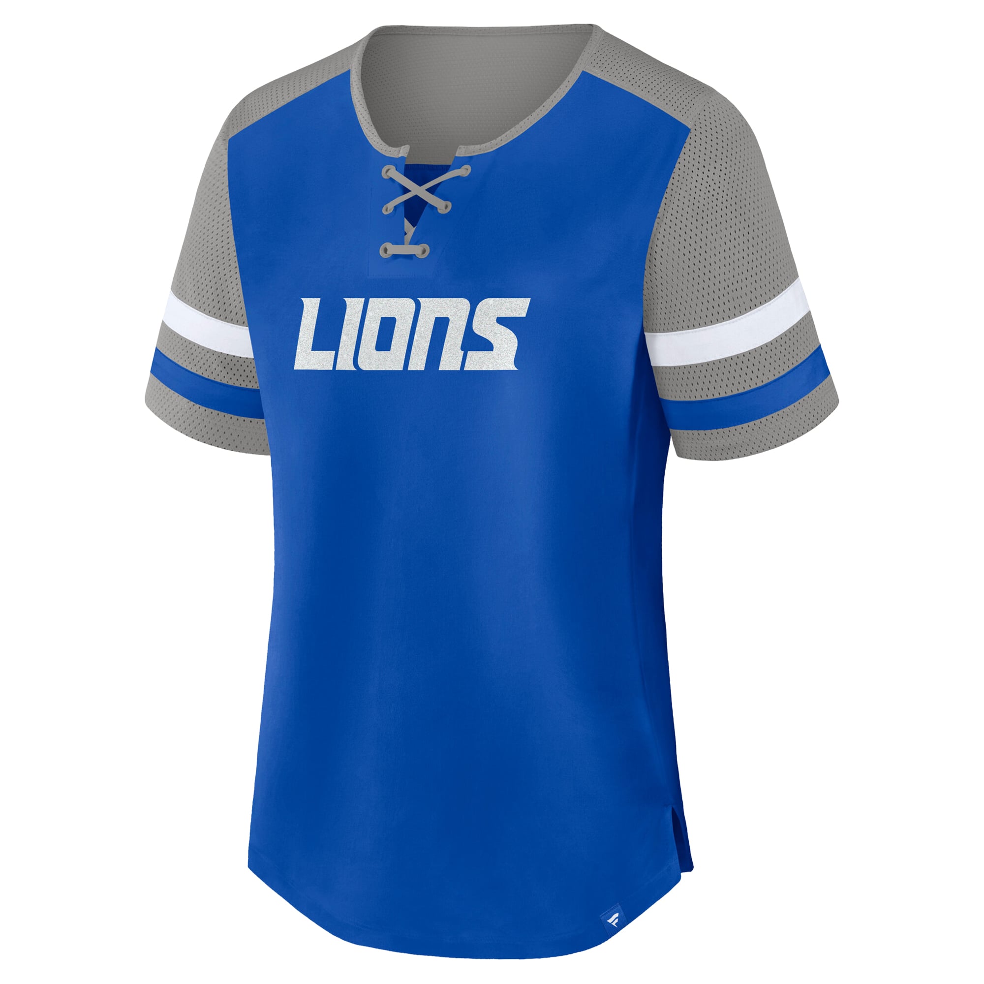 T-shirt à lacets rétro Curl Route pour femmes, bleu/gris, Detroit Lions, grandes tailles, de la marque Fanatics.